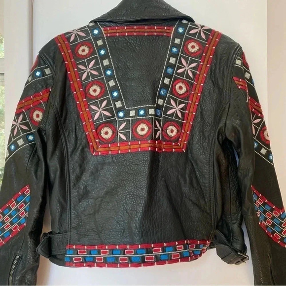 NWT Free People Mari Leather Moto Jacket Embroidered Black - Picture 8 of 17